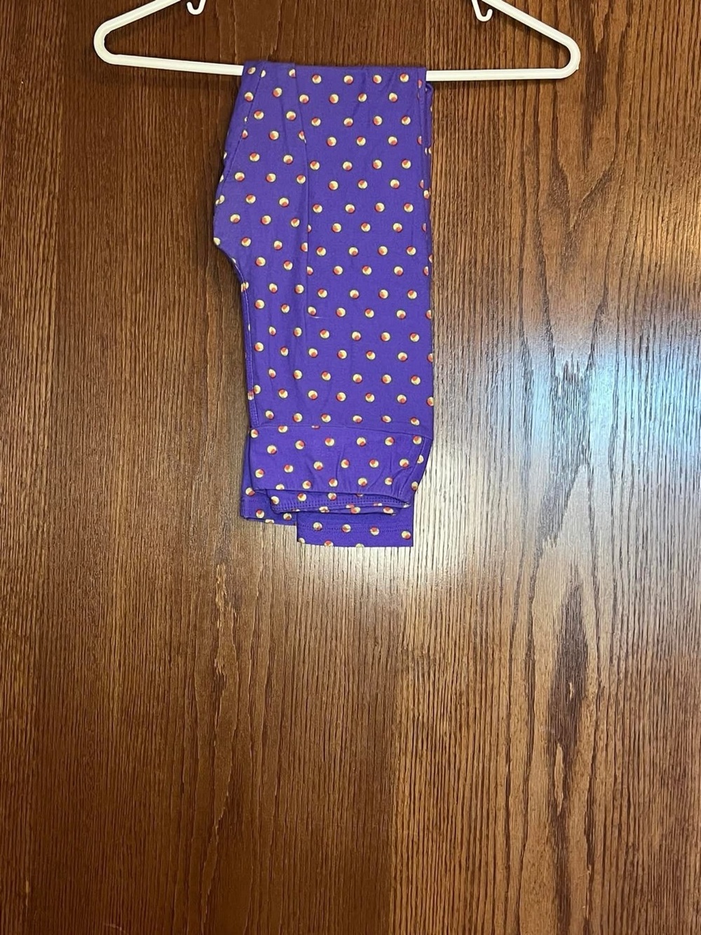 LuLaRoe Purple Leggings with Orange Dot Print